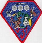 J-37 - Triangle Patch - 4 inch - Shows Robin Hood with Knight and Orbiting Satallites