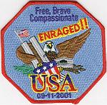 USA Enraged - Free, Brave Compassionate - Eagle Embrassing Twin Towers - 4 inch