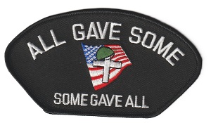 All Gave Some - Some Gave All Cap patch with flag, grave marker and helmet centered
