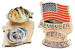 US Flag Remember Pearl Harbor pin clutch back 1 inch